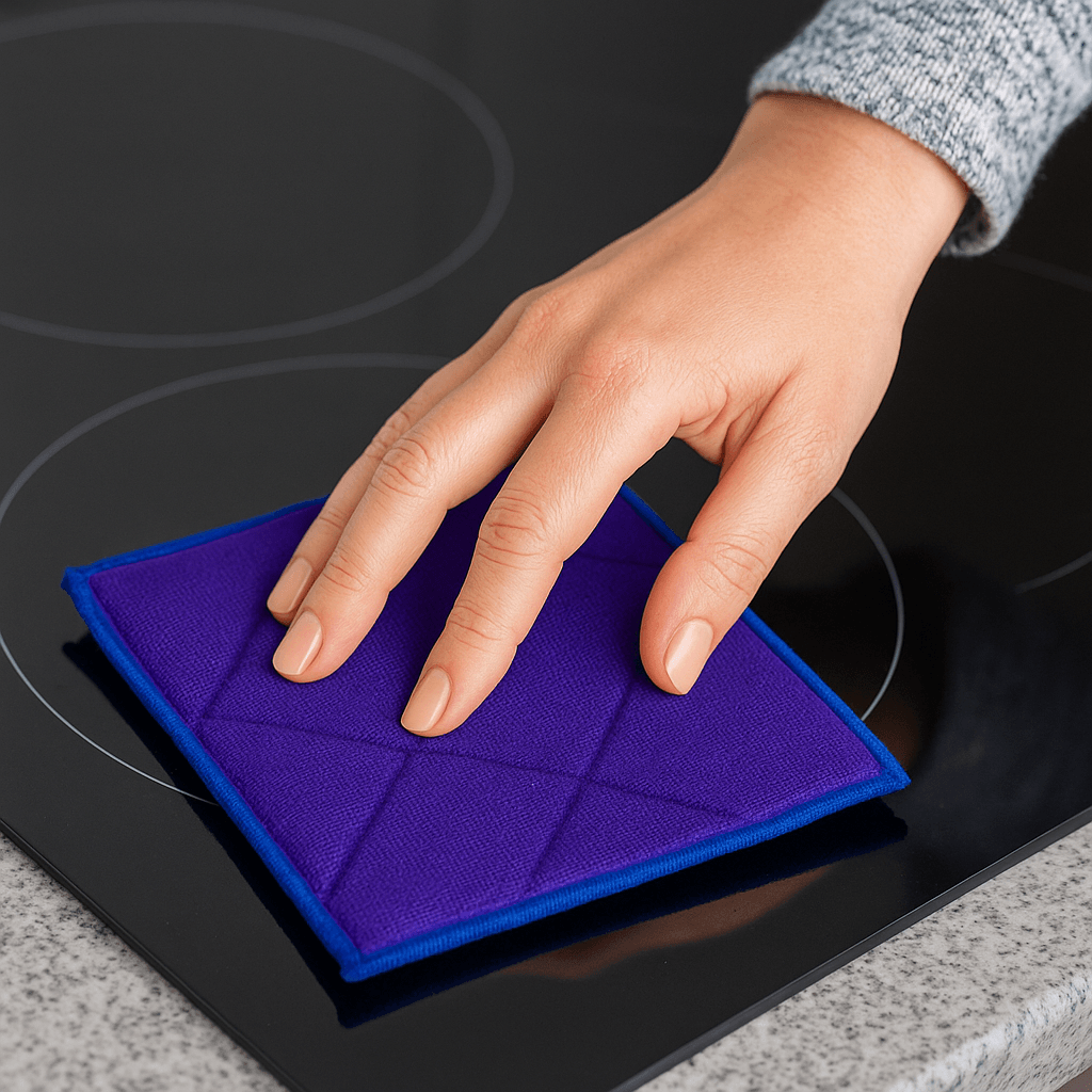 Nettoyage de plaque de cuisson avec fibre grattante Nanotuch sans rayer Nettoyage de plaque de cuisson avec fibre grattante Nanotuch sans rayer