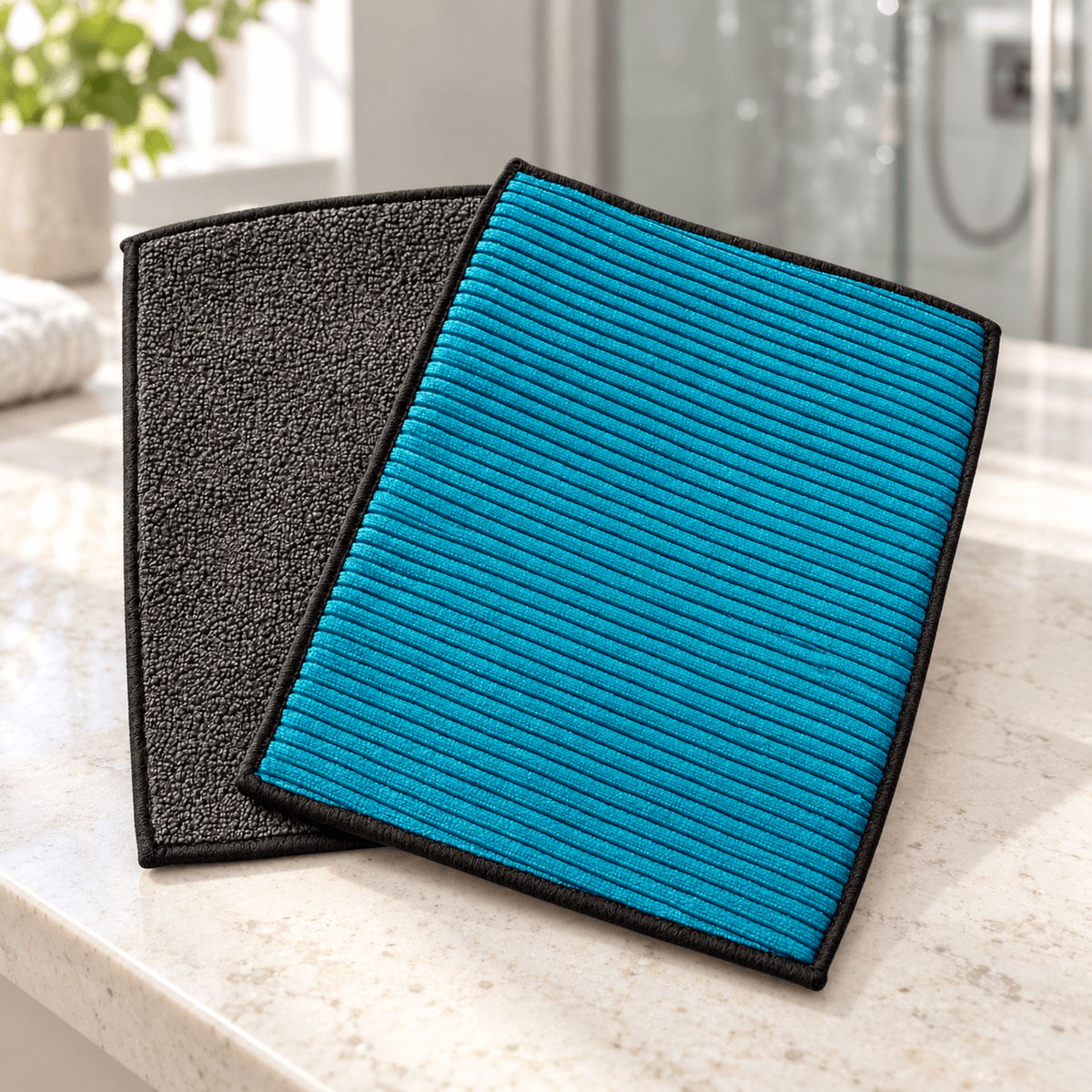 Laveur Carbonfaser classique montrant ses faces turquoise et grise Laveur Carbonfaser classique montrant ses faces turquoise et grise