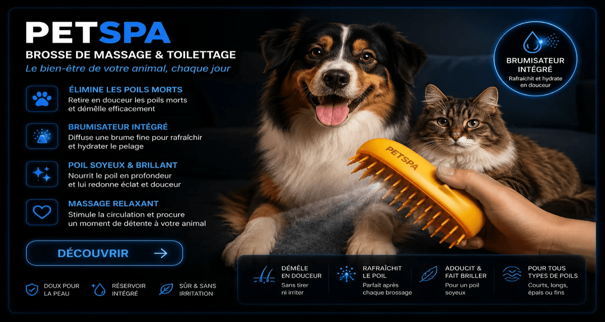 Brosse auto-nettoyante PetSpa™ pour chien et chat – démêle, retire les poils morts et masse en douceur. Brosse auto-nettoyante PetSpa™ pour chien et chat – démêle, retire les poils morts et masse en douceur.