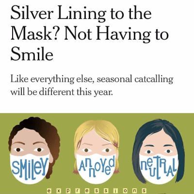 A drawing of three individuals wearing masks that read Smiley Annoyed and Neutral on a green background A drawing of three individuals wearing masks that read Smiley Annoyed and Neutral on a green background