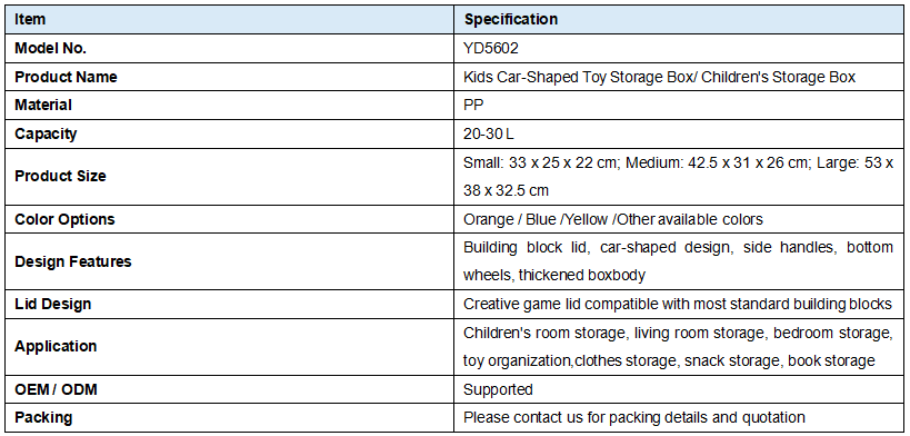 YD5602 | Kids Car-Shaped Toy Storage Box