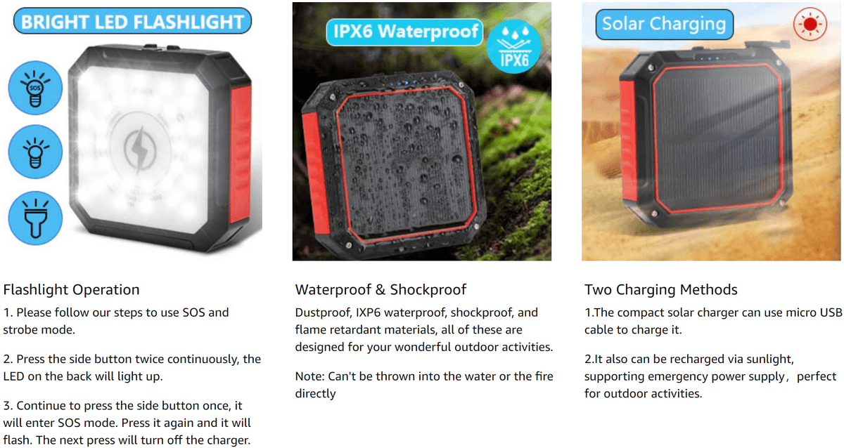 Solar Power Bank 10000Mah with LED