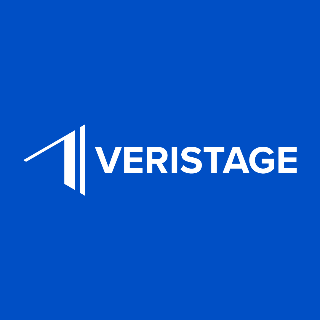 royal blue square with a stylized AI on the left that also looks like an angled open book and the company name Veristage in white on the right royal blue square with a stylized AI on the left that also looks like an angled open book and the company name Veristage in white on the right