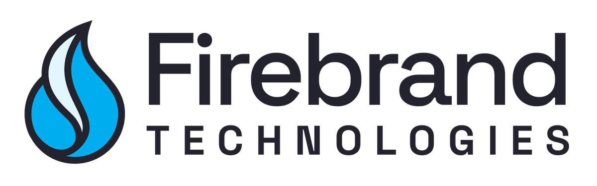 Stylized blue and white flame logo next to Firebrand Technologies branding Stylized blue and white flame logo next to Firebrand Technologies branding