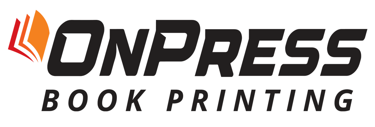 OnPress Book Printing logo with orange book on the left and the words OnPress Book Printing on the right OnPress Book Printing logo with orange book on the left and the words OnPress Book Printing on the right