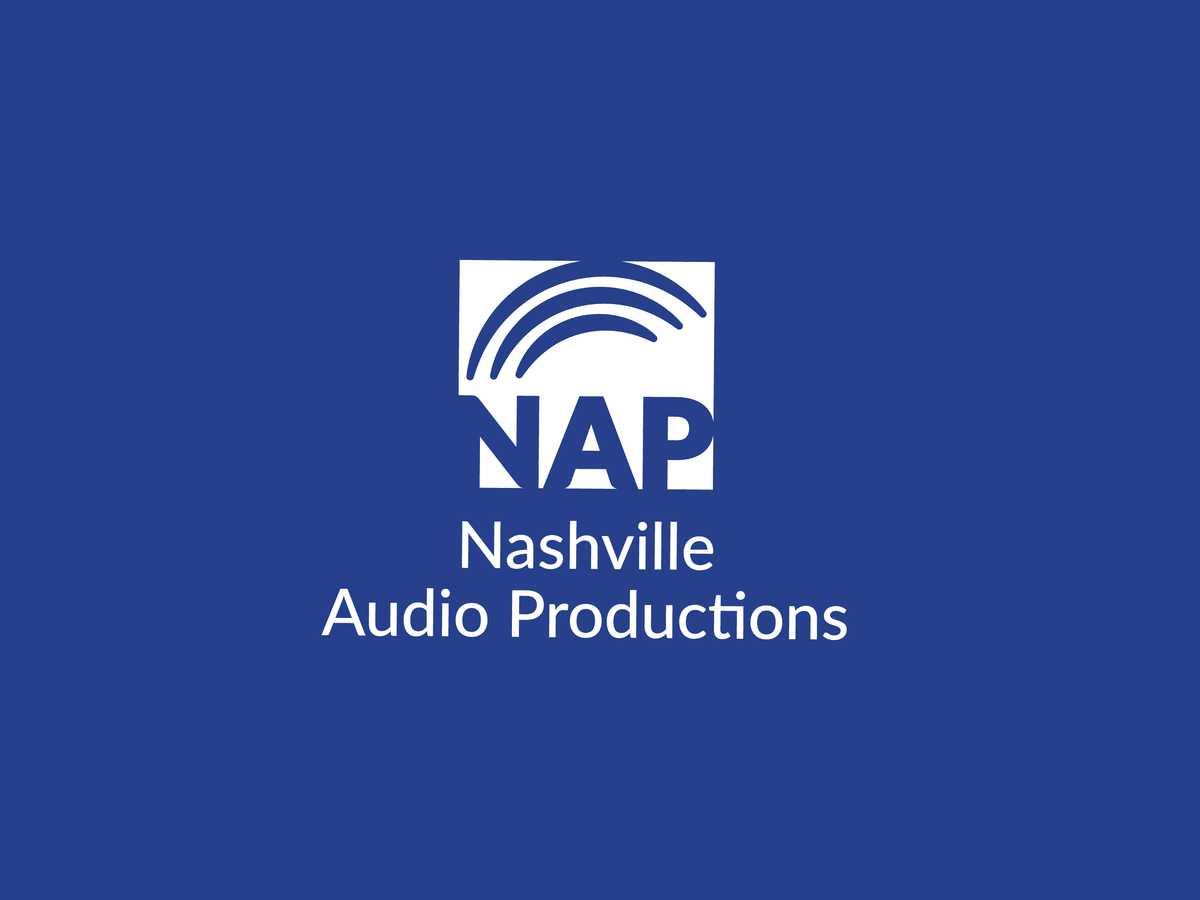 Blue square with white letters that say Nashville Audio Productions plus a smaller white square inside with blue letters saying NAP and three blue lines arching over NAP signifying sound waves Blue square with white letters that say Nashville Audio Productions plus a smaller white square inside with blue letters saying NAP and three blue lines arching over NAP signifying sound waves