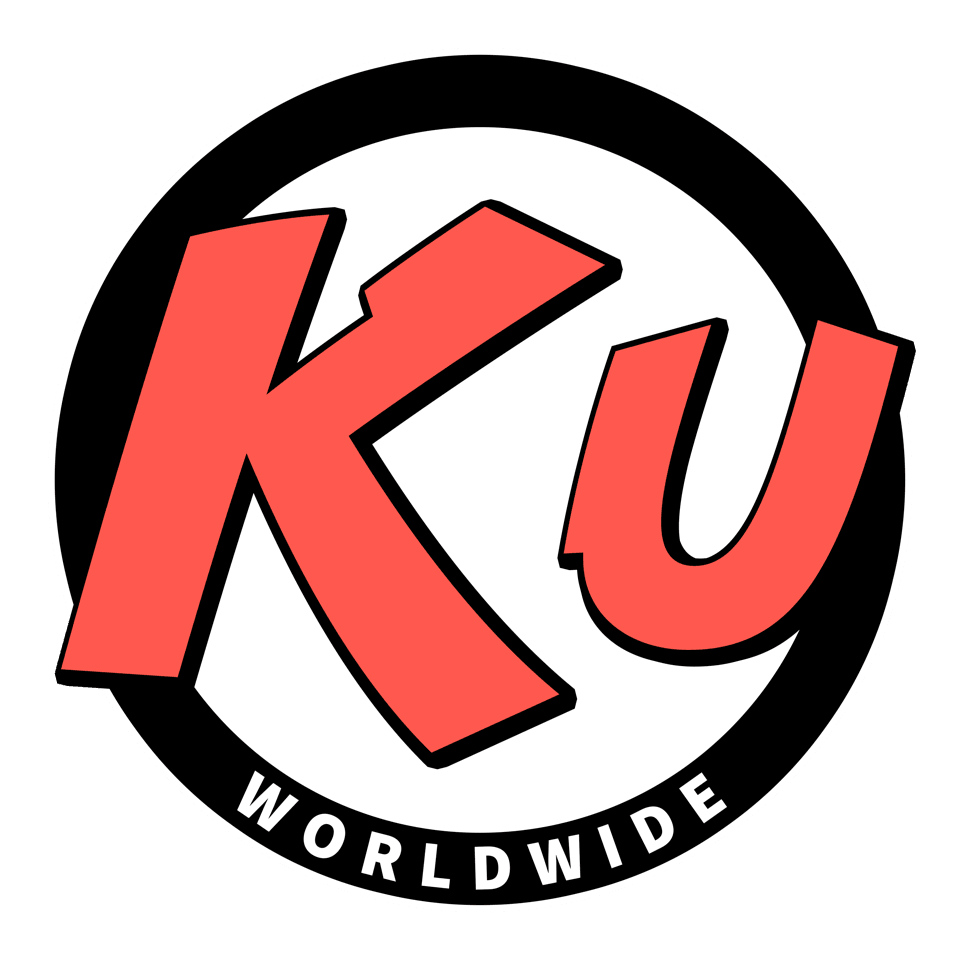 Ku Worldwide logo circle with red KU and black edge with white letters saying Worldwide Ku Worldwide logo circle with red KU and black edge with white letters saying Worldwide