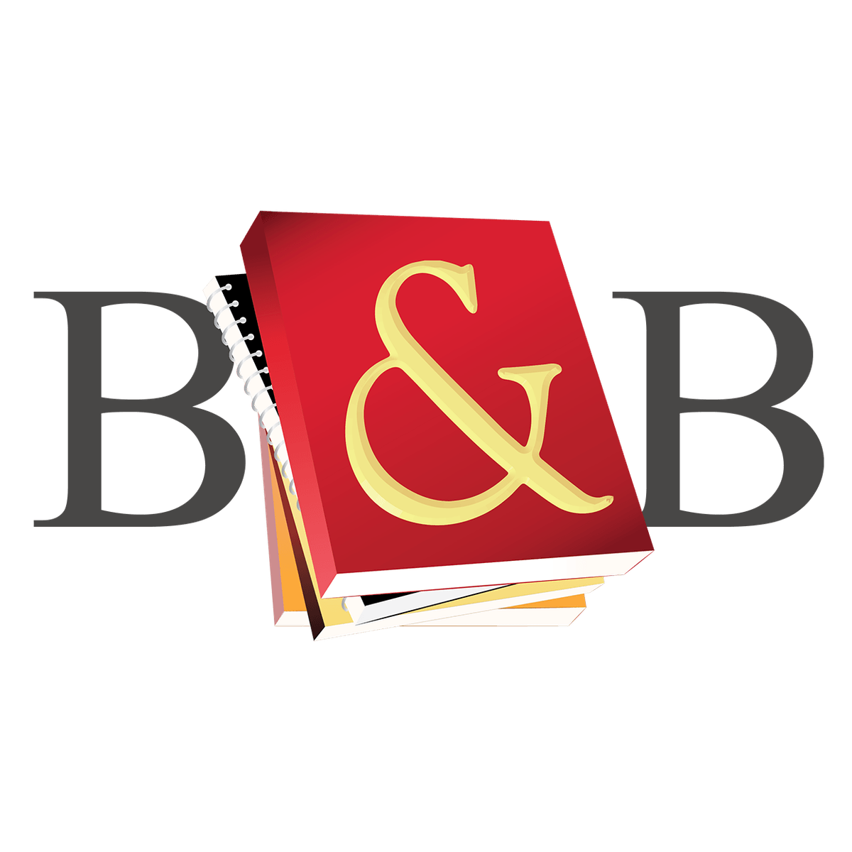Stack of books with gold ampersand in the center and the letter B on each side representing the logo for Brown and Bigelow printing company Stack of books with gold ampersand in the center and the letter B on each side representing the logo for Brown and Bigelow printing company