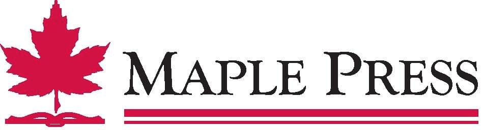 Maple Press logo with red maple leaf over open book on the left and words Maple Press in black on the right Maple Press logo with red maple leaf over open book on the left and words Maple Press in black on the right