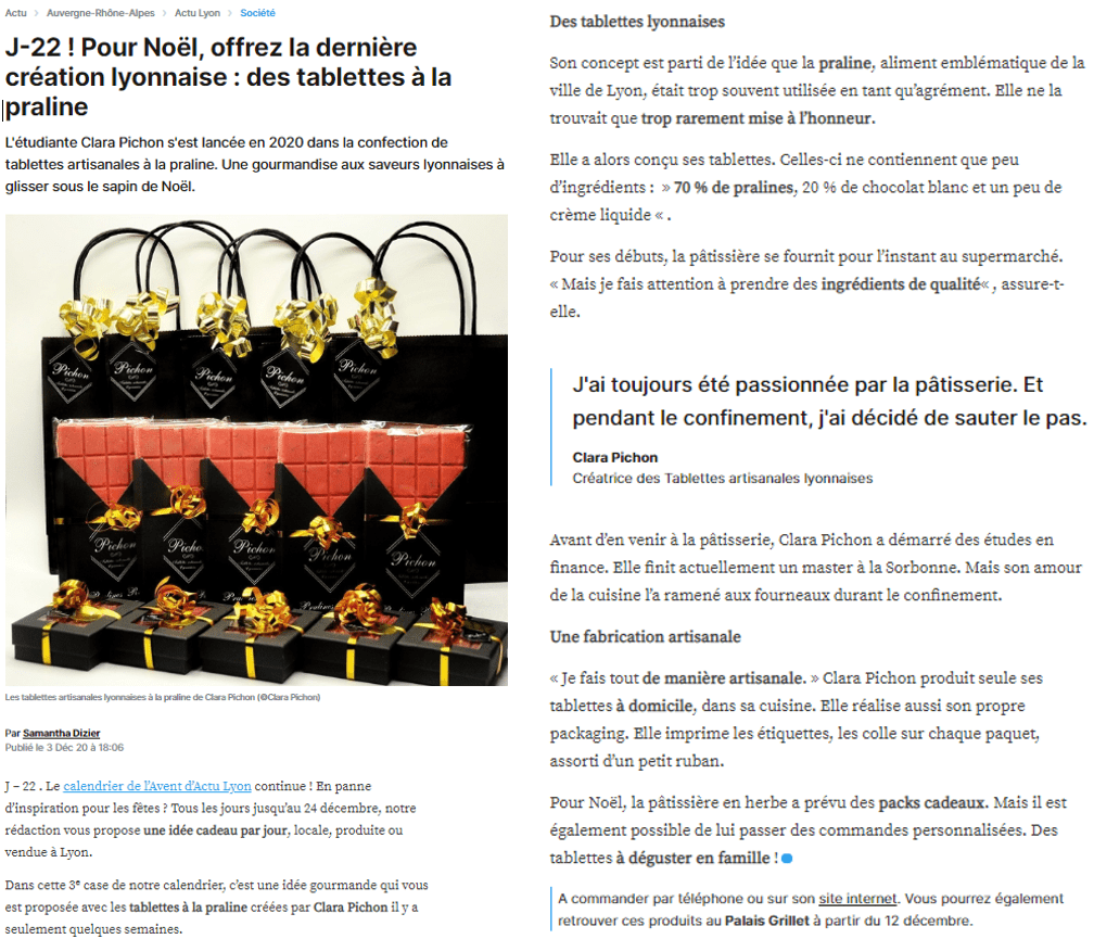 article la Tribune de Lyon sur Chocolat Pichon article la Tribune de Lyon sur Chocolat Pichon