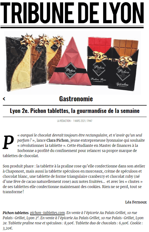 article La Tribune de Lyon sur Chocolats Pichon article La Tribune de Lyon sur Chocolats Pichon