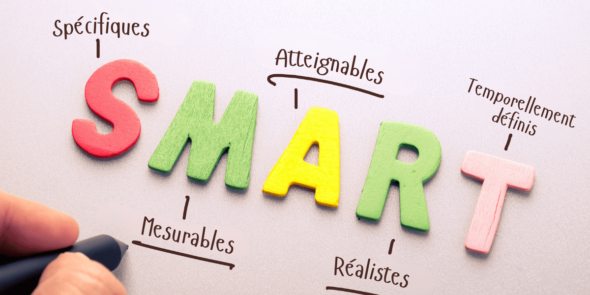 Un professionnel pointe vers un tableau blanc avec des objectifs SMART, illustrant la stratégie de communication. Un professionnel pointe vers un tableau blanc avec des objectifs SMART, illustrant la stratégie de communication.