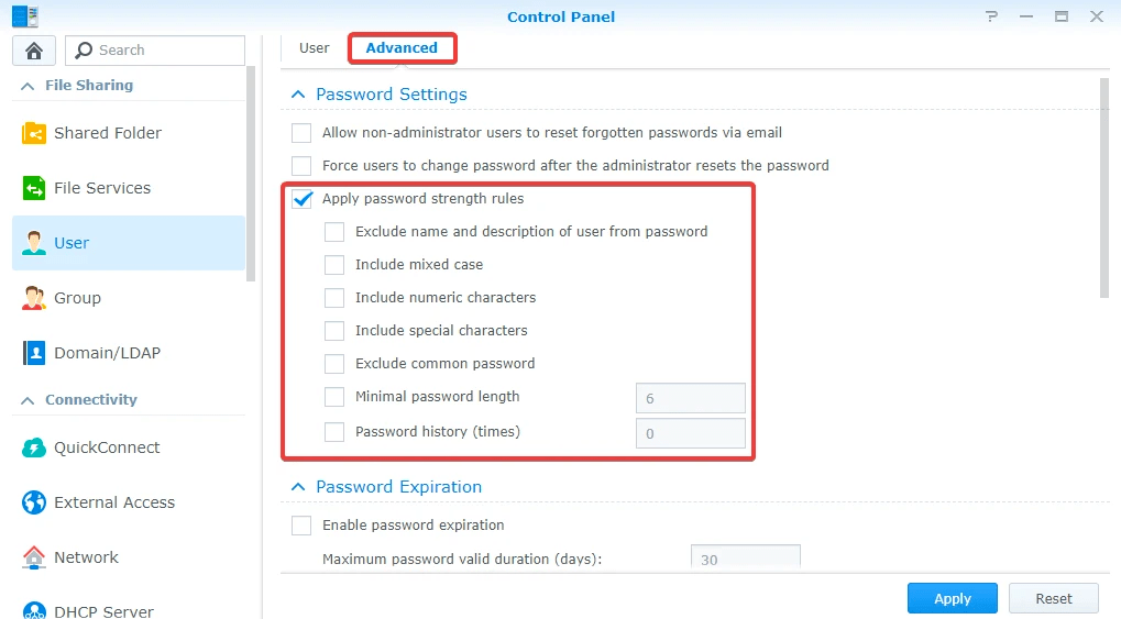 Configure password strength rules on Synology Configure password strength rules on Synology