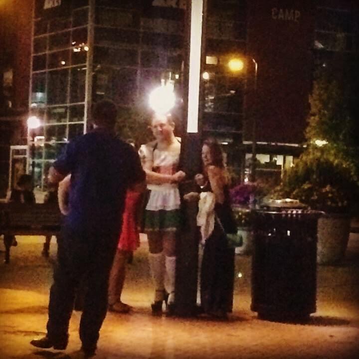 Cuffed to a light post outside a huge German beer hall, begging people to go get the keys, only to have them laugh, take pictures with me, and leave me there as Miss M watched from afar, enjoyed another drink, and took pictures to document my humiliation. Cuffed to a light post outside a huge German beer hall, begging people to go get the keys, only to have them laugh, take pictures with me, and leave me there as Miss M watched from afar, enjoyed another drink, and took pictures to document my humiliation.