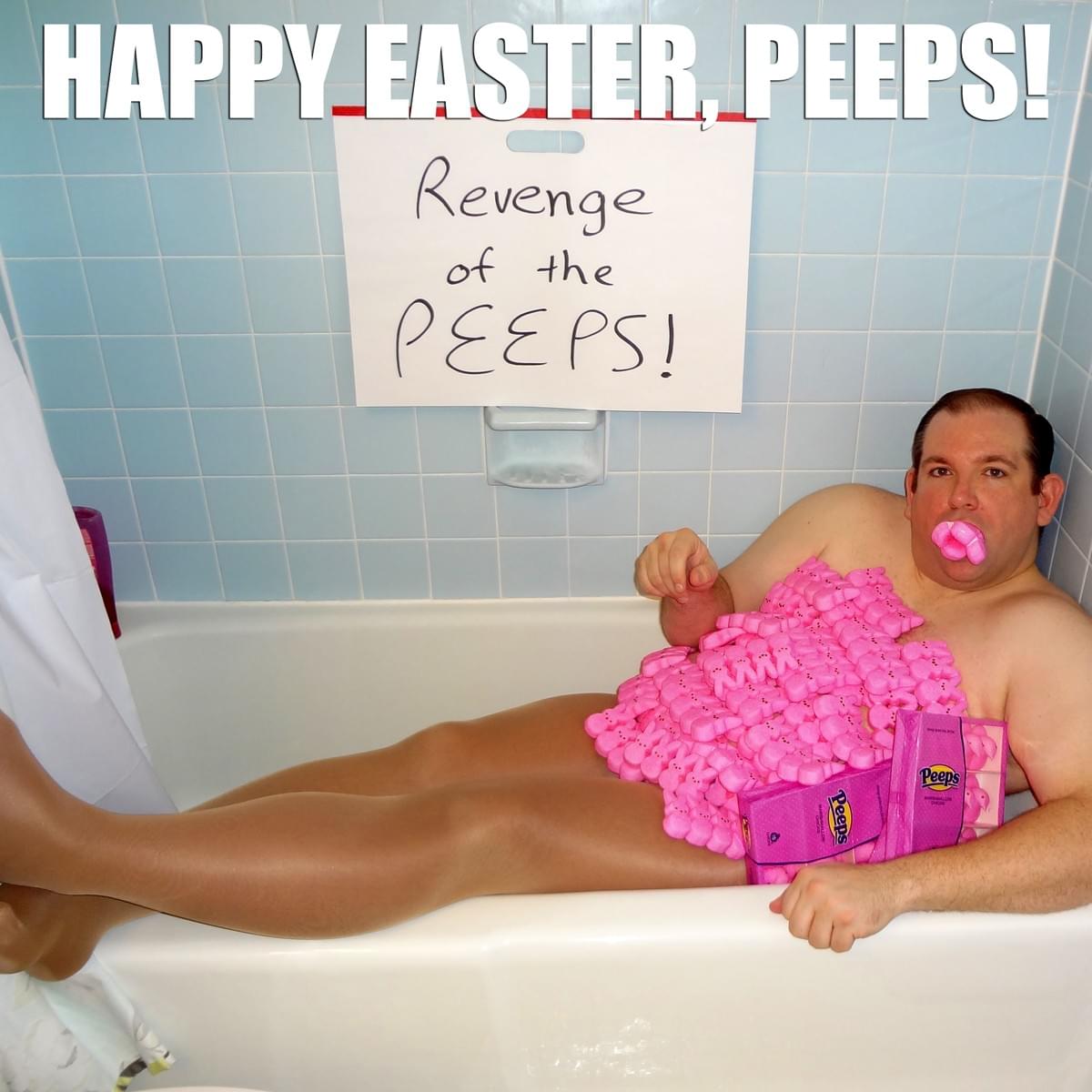When Shawn teased his blackmailing friend, Lady J, about her hatred of Peeps marshmallow treats, she required that he take this picture and then spread it across a broad list of Facebook pages and groups to make sure it got a wide audience. When Shawn teased his blackmailing friend, Lady J, about her hatred of Peeps marshmallow treats, she required that he take this picture and then spread it across a broad list of Facebook pages and groups to make sure it got a wide audience.