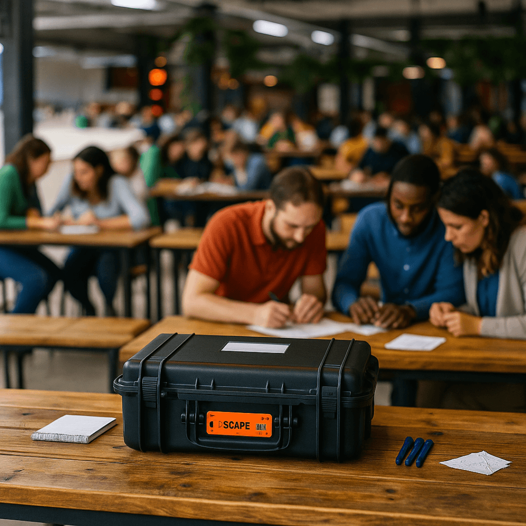 We provide a complete setup that includes installation, guidance during the game, and teardown after the event. Our mobile escape boxes can accommodate groups from 10 to 200 participants and can be played simultaneously, making them ideal for various events, from corporate retreats to special occasions. Flexible and Professional Setup Our Unique Experience The escape boxes of Loconsilio Game Design are mobile escape games that can be played at any desired location. They bring more than 90 minutes full of excitement, collaboration, and puzzle fun. Each box immerses players in a captivating story, such as the explosive "Bomb Case II" scenario. The tasks require teamwork, logical thinking, and precision to reach a successful conclusion. Loconsilio provides a complete experience with setup, teardown, and guidance on location. The boxes are suitable for 10 to 200 people and can be played simultaneously. They are perfect for team buildings, networking events, or creative evenings and are always customized. Companies can have their brand or message integrated into the game story. Thanks to the mobility, you can easily play in an office, meeting room, or event location. Loconsilio's escape boxes are an exciting, flexible, and professional game experience for groups in Belgium, the Netherlands, and Luxembourg. We provide a complete setup that includes installation, guidance during the game, and teardown after the event. Our mobile escape boxes can accommodate groups from 10 to 200 participants and can be played simultaneously, making them ideal for various events, from corporate retreats to special occasions. Flexible and Professional Setup Our Unique Experience The escape boxes of Loconsilio Game Design are mobile escape games that can be played at any desired location. They bring more than 90 minutes full of excitement, collaboration, and puzzle fun. Each box immerses players in a captivating story, such as the explosive "Bomb Case II" scenario. The tasks require teamwork, logical thinking, and precision to reach a successful conclusion. Loconsilio provides a complete experience with setup, teardown, and guidance on location. The boxes are suitable for 10 to 200 people and can be played simultaneously. They are perfect for team buildings, networking events, or creative evenings and are always customized. Companies can have their brand or message integrated into the game story. Thanks to the mobility, you can easily play in an office, meeting room, or event location. Loconsilio's escape boxes are an exciting, flexible, and professional game experience for groups in Belgium, the Netherlands, and Luxembourg.