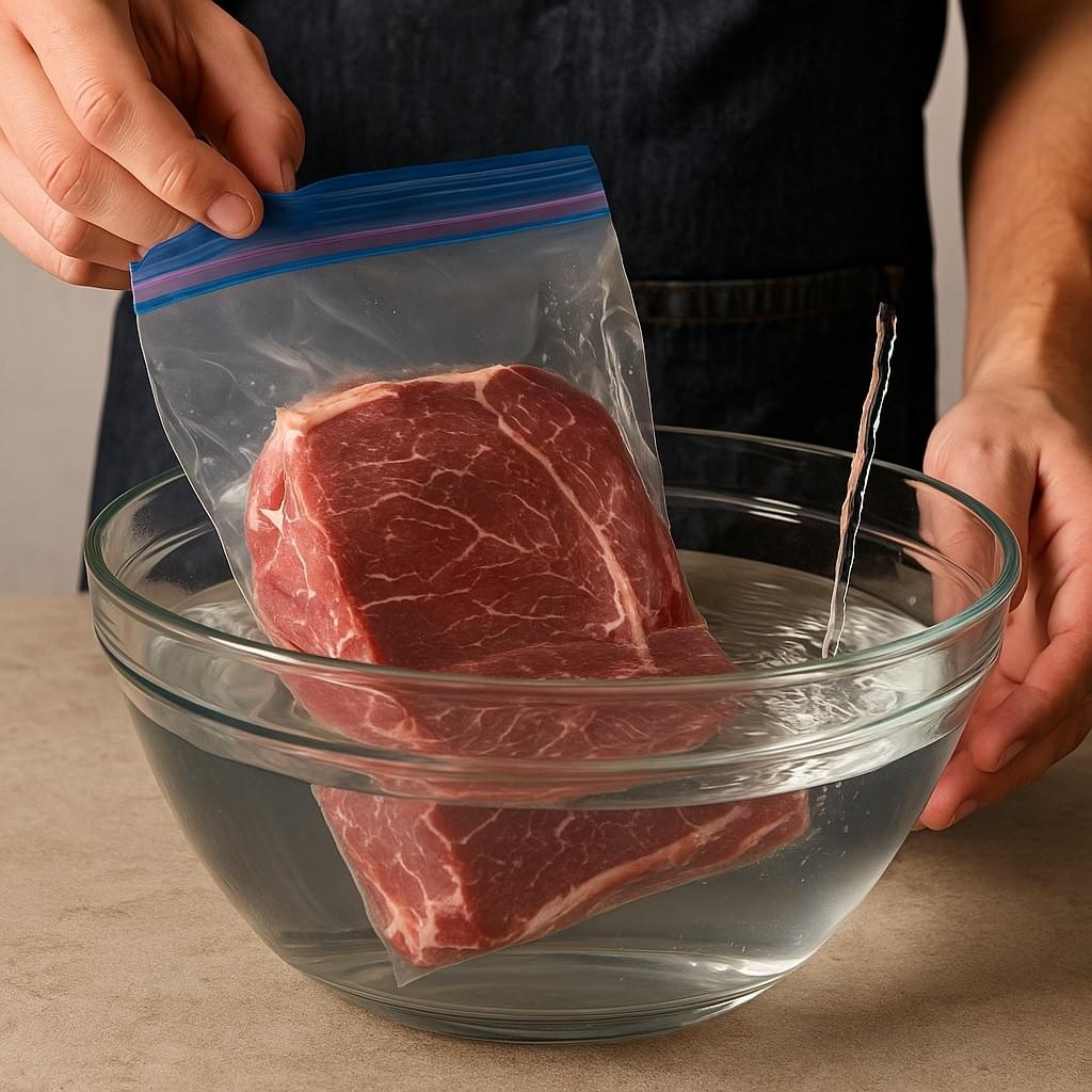 將牛肉放入密封的塑料袋中,然後將其浸入大碗中的冷水中,每隔30分鐘左右,更換一次水,以保持水的溫度,牛肉可以在30分鐘到2小時內解凍,具體取決於牛肉的大小和冷凍程度, 將牛肉放入密封的塑料袋中,然後將其浸入大碗中的冷水中,每隔30分鐘左右,更換一次水,以保持水的溫度,牛肉可以在30分鐘到2小時內解凍,具體取決於牛肉的大小和冷凍程度,