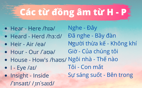 Các từ đồng âm từ H – P Các từ đồng âm từ H – P