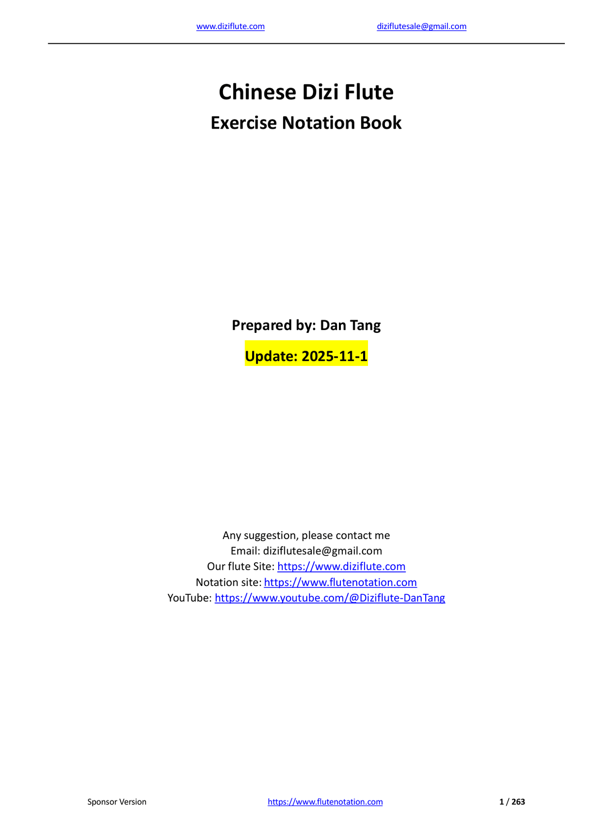 Chinese Dizi Flute Exercise Notation Book (Systematically learn starting from very beginner)