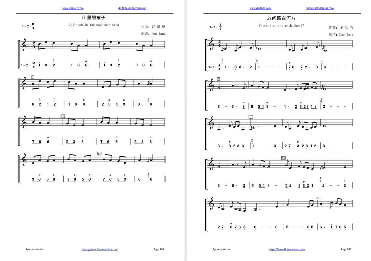 C key+D Key Dizi Flute Learning Exercise Notation Book (52 weeks learning Step by step for beginner)