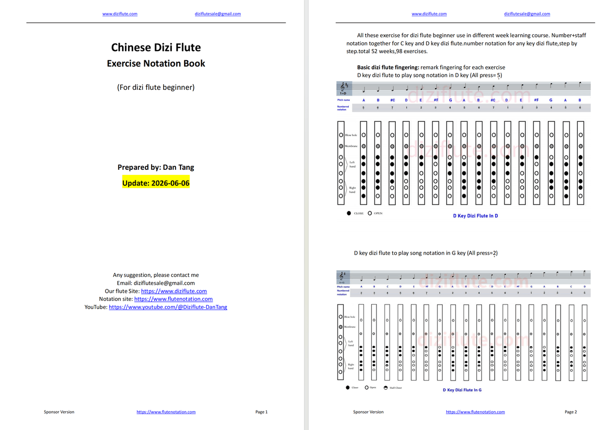 Chinese Dizi Flute Learning Courses Exercise Notation Book (52 weeks Step by step for beginner)