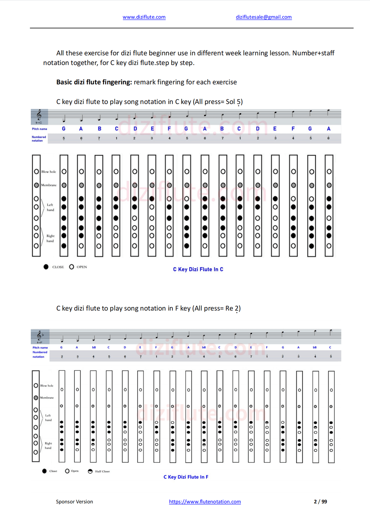 C Key Dizi Flute Learning Exercise Notation Book (Step by step for beginner) 1