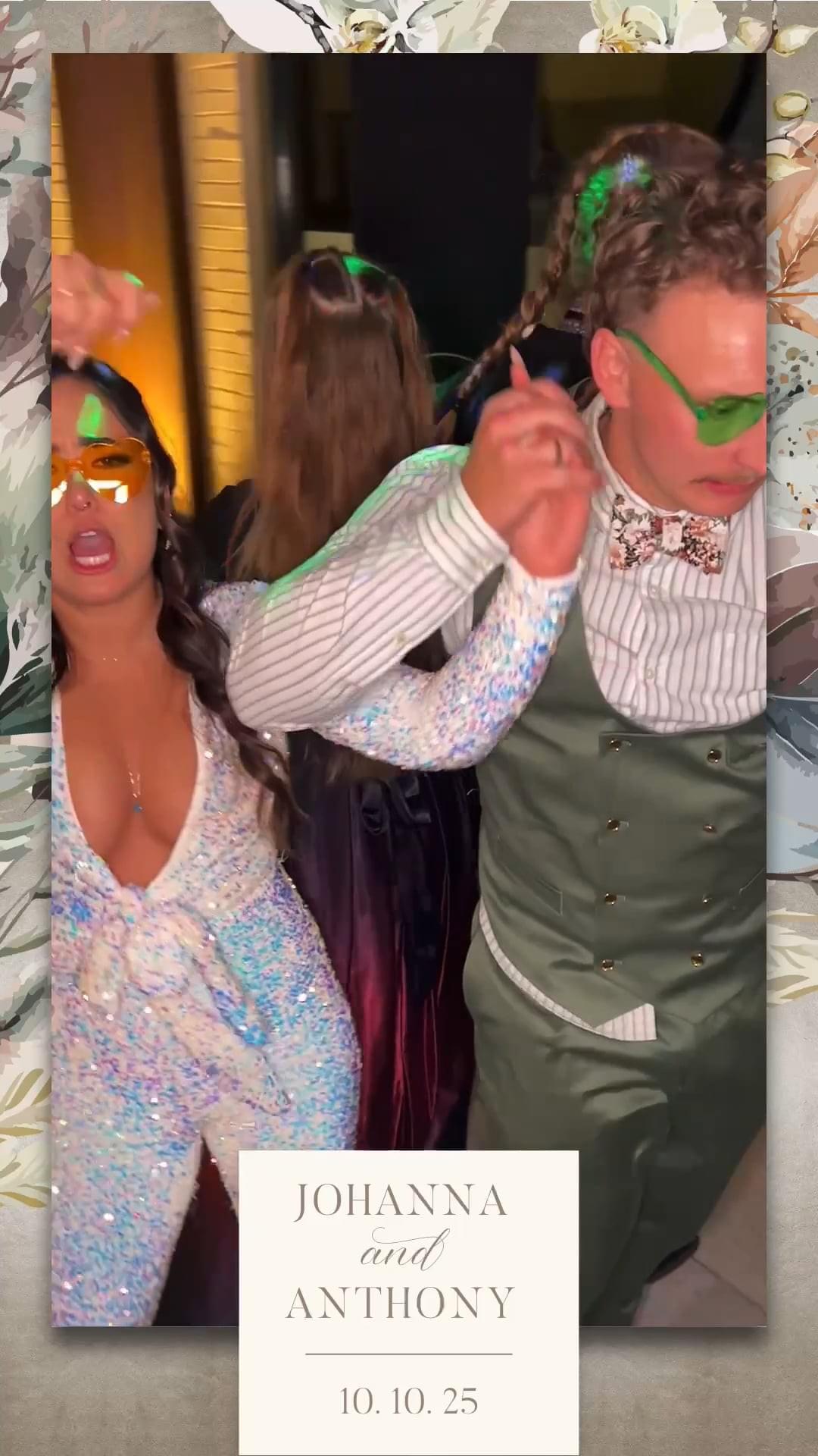 Guests dancing during an Overhead 360 photo booth session at Johanna and Anthony’s wedding reception, captured mid-celebration by 360 Photo Booth Indianapolis Guests dancing during an Overhead 360 photo booth session at Johanna and Anthony’s wedding reception, captured mid-celebration by 360 Photo Booth Indianapolis