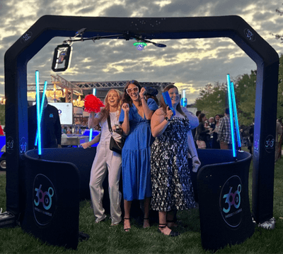 Guests enjoying a 360 video booth experience at the Penrod event at Newfields. Guests enjoying a 360 video booth experience at the Penrod event at Newfields.