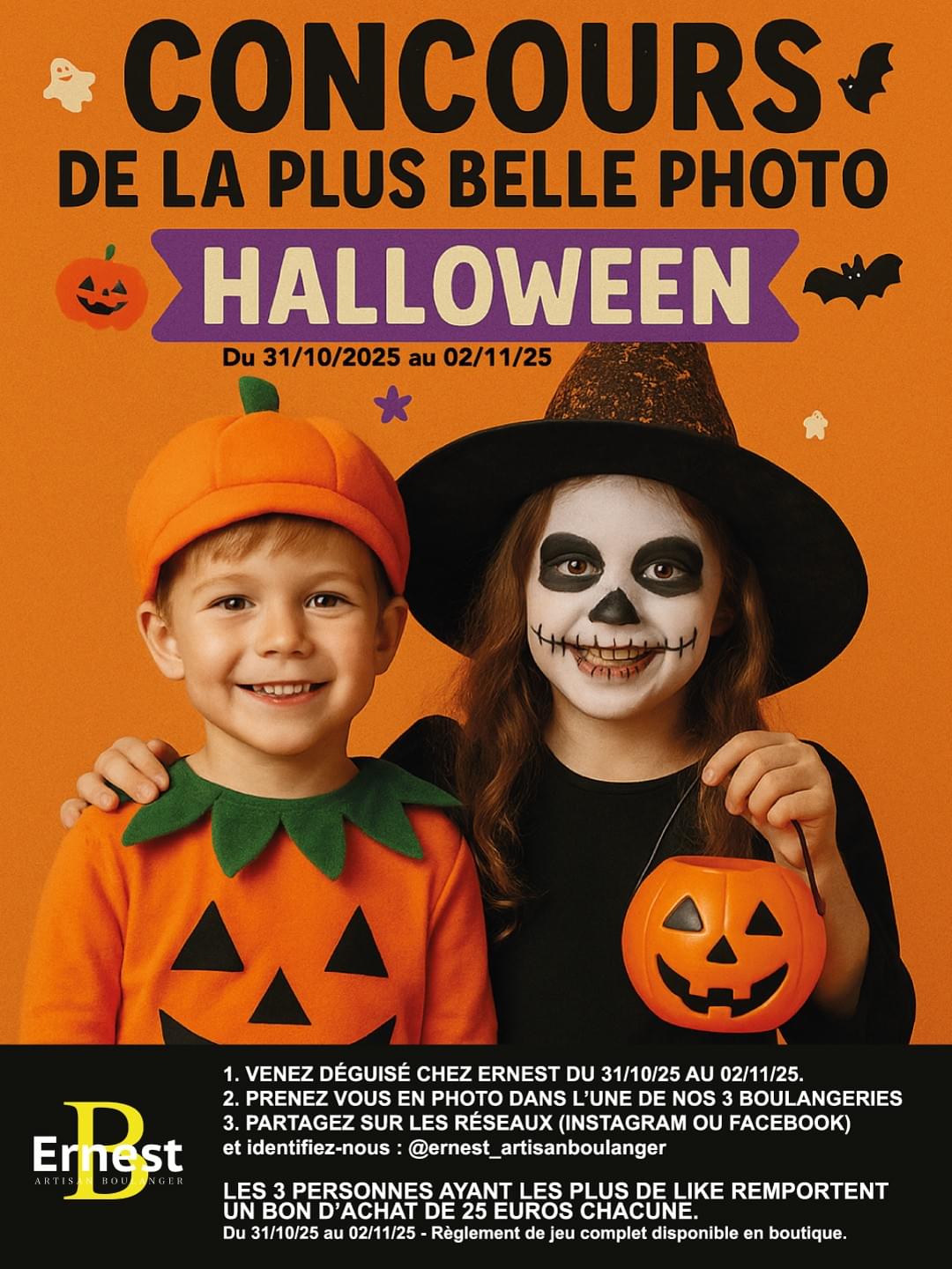 Halloween débarque chez Ernest à Manosque ! 😱 Du 31 octobre au 2 novembre à 23h59, venez semer la terreur (et la bonne humeur) dans nos boulangeries 👻💛 Halloween débarque chez Ernest à Manosque ! 😱 Du 31 octobre au 2 novembre à 23h59, venez semer la terreur (et la bonne humeur) dans nos boulangeries 👻💛