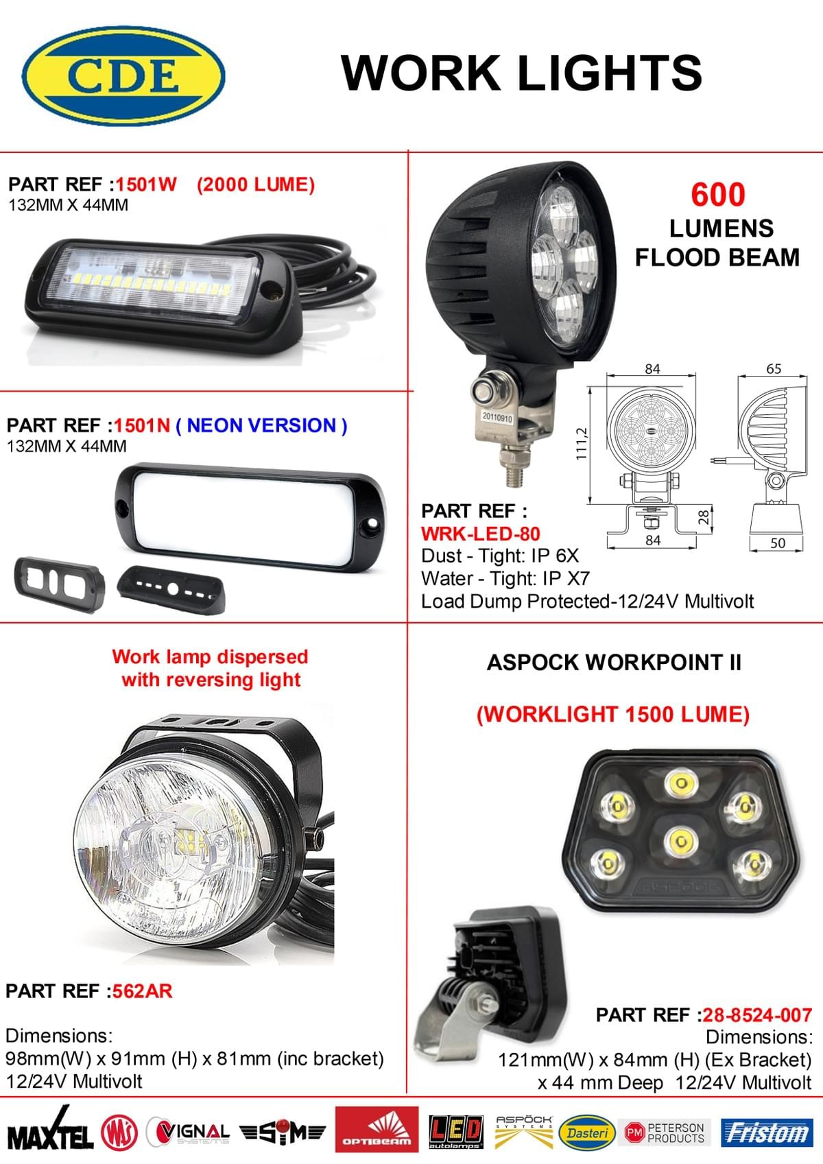 WORK LIGHTS CDE COMPONENTS WORK LIGHTS CDE COMPONENTS