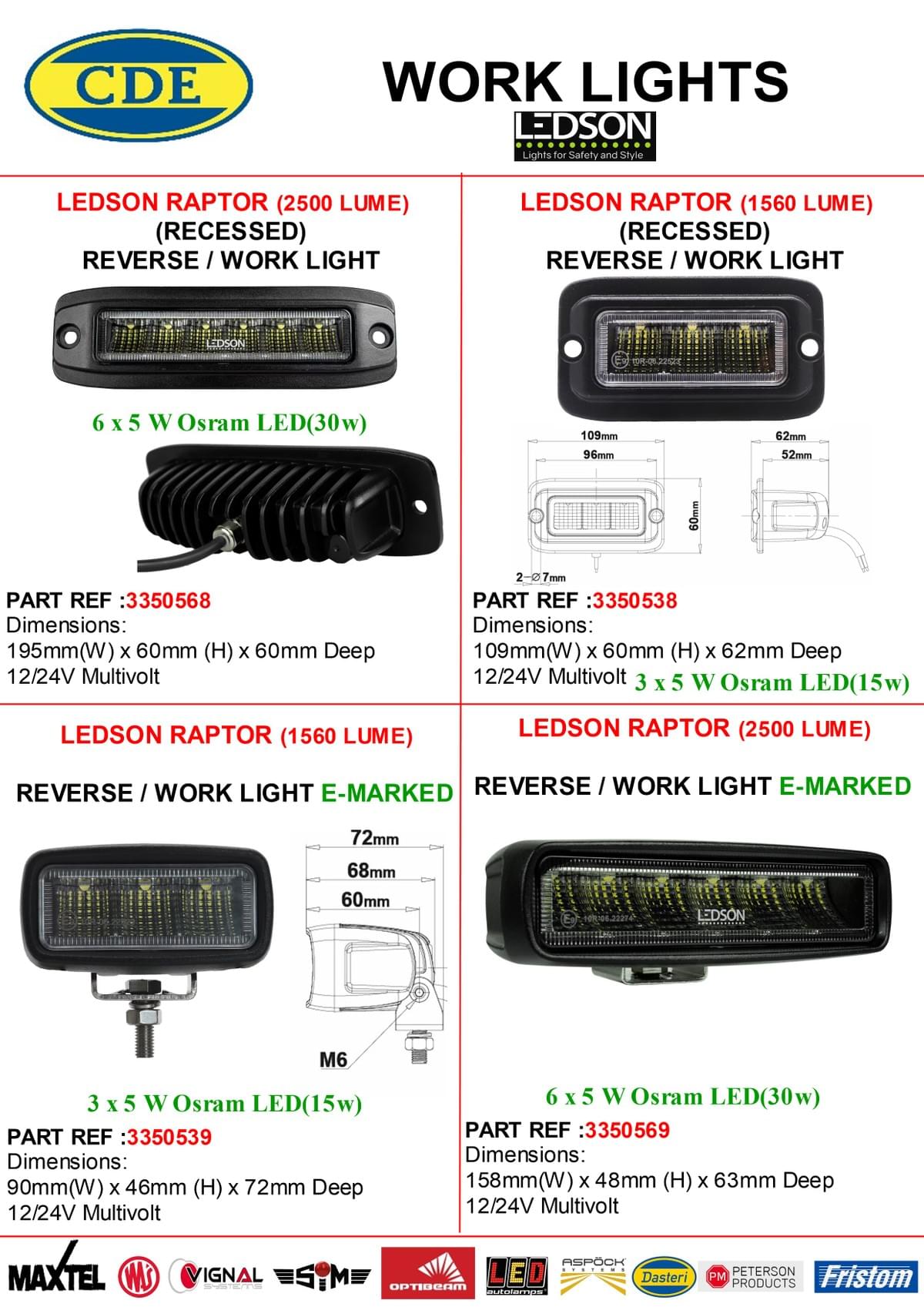WORK LIGHTS CDE COMPONENTS WORK LIGHTS CDE COMPONENTS