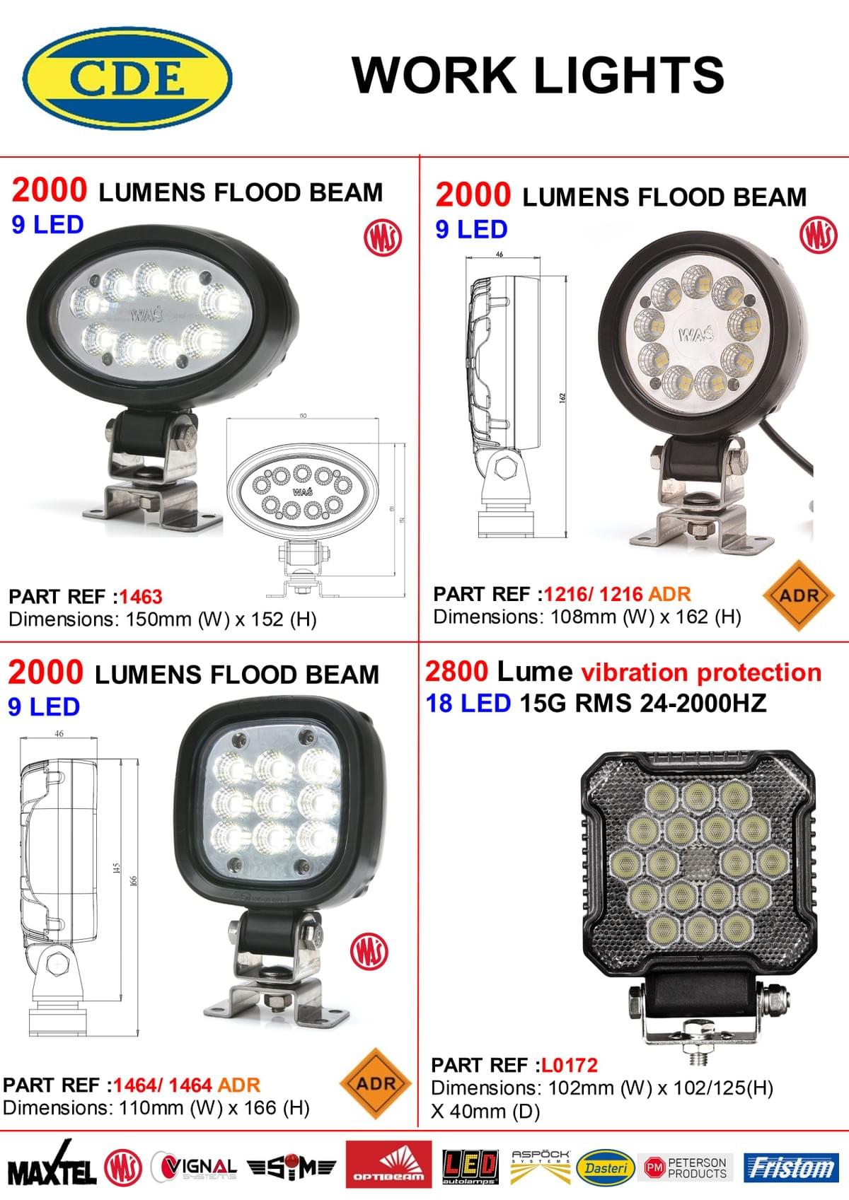 WORK LIGHTS CDE COMPONENTS WORK LIGHTS CDE COMPONENTS