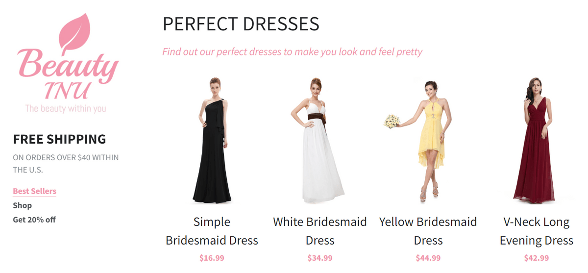 Beauty ecommerce with Strikingly