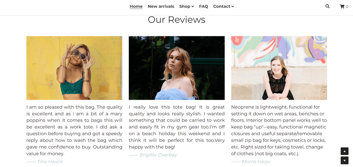 Customer loyalty reviews with Strikingly