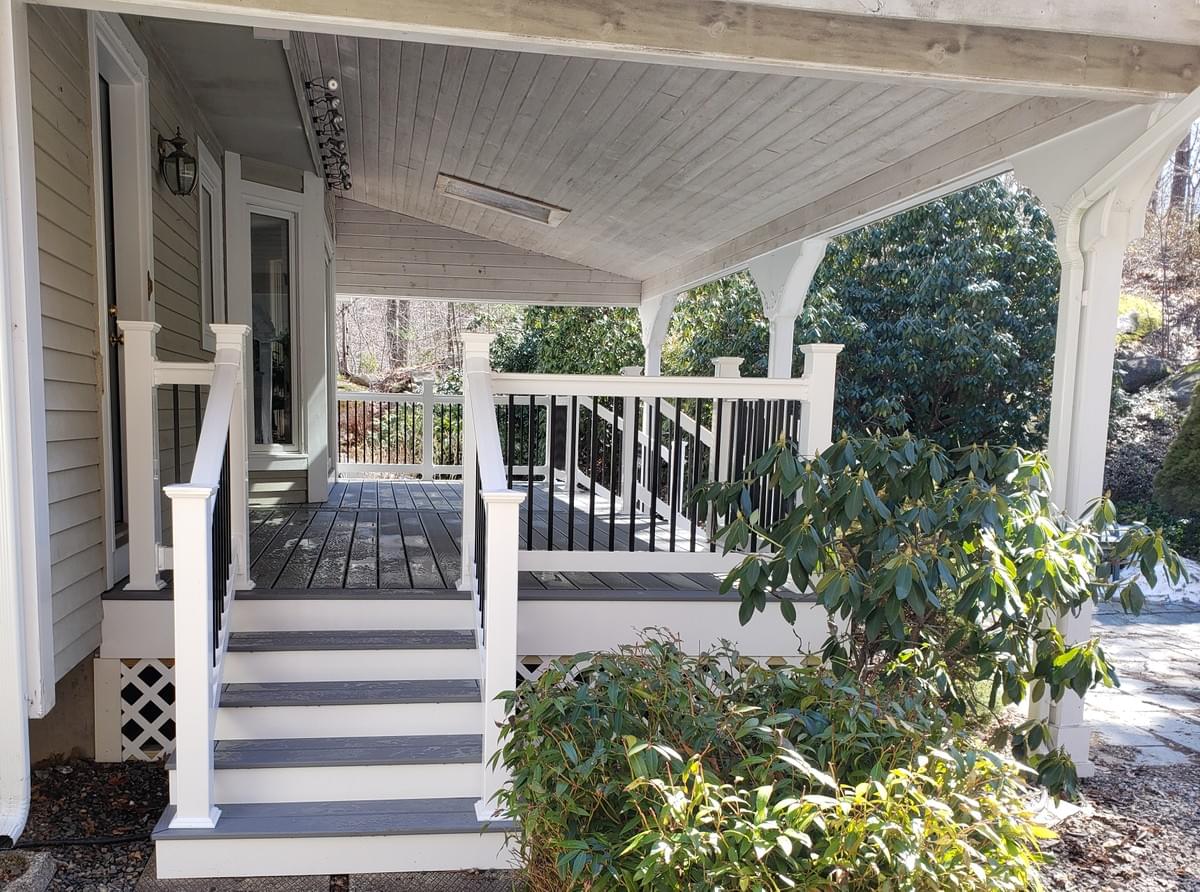 Image of protected Trex Transcend Island Mist porch and deck  Image of protected Trex Transcend Island Mist porch and deck