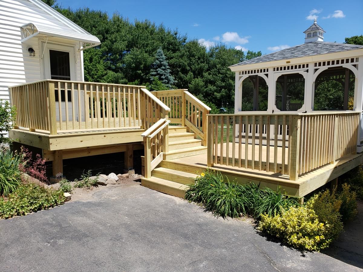 Image of Two level all wood deck connecting to an existing Gazebo Image of Two level all wood deck connecting to an existing Gazebo