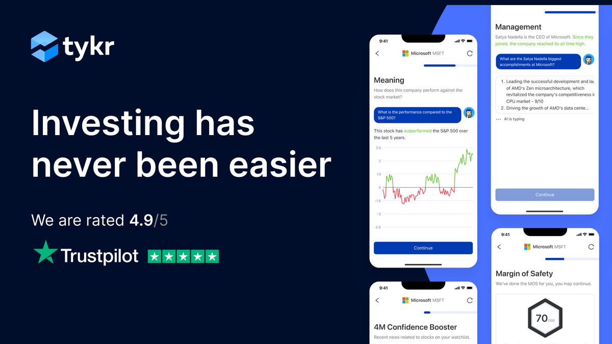 tykr Investing has never been easier. We are rated 4.9/5 on Trustpilot tykr Investing has never been easier. We are rated 4.9/5 on Trustpilot