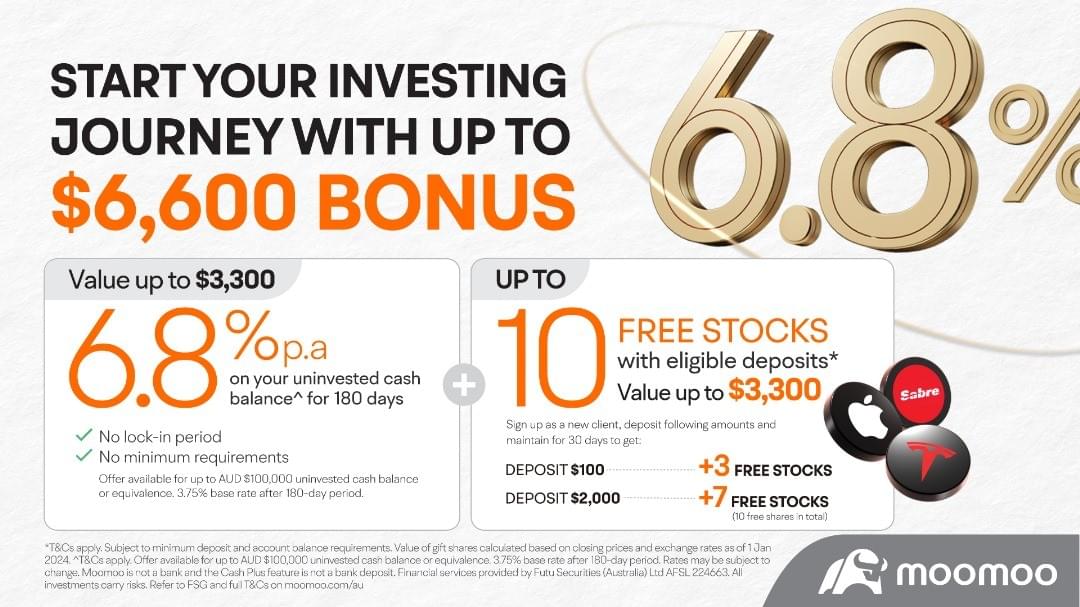 Start your investing journey with up to $6,600 bonus with moomoo Start your investing journey with up to $6,600 bonus with moomoo