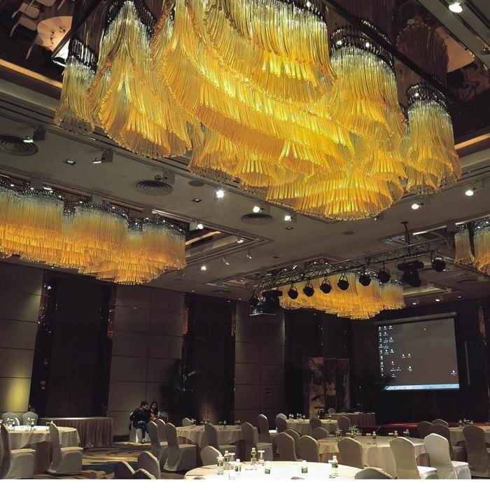 Art Deco inspired chandelier with geometric design and crystal accents, perfect for banquet halls, ballrooms, and wedding venues Art Deco inspired chandelier with geometric design and crystal accents, perfect for banquet halls, ballrooms, and wedding venues