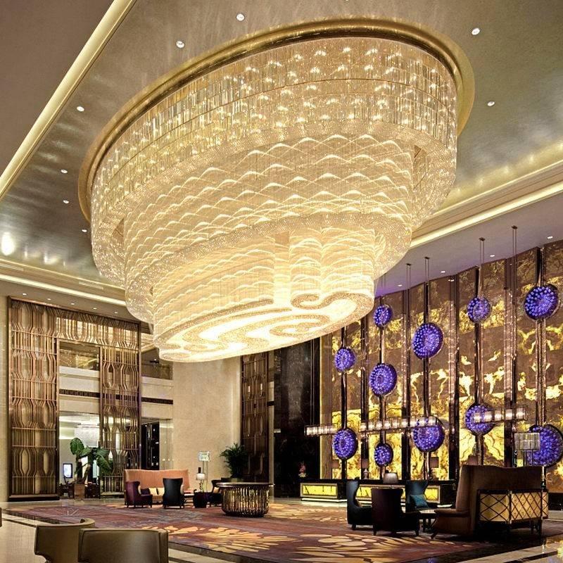 Grand oval crystal chandelier with multi-tier design for upscale hotel lobby Grand oval crystal chandelier with multi-tier design for upscale hotel lobby