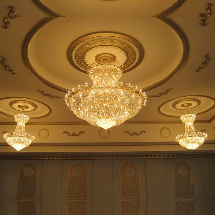 Classic crystal Empire chandelier with clear crystal drops, ideal for banquet halls, wedding venues, and grand staircases. Classic crystal Empire chandelier with clear crystal drops, ideal for banquet halls, wedding venues, and grand staircases.