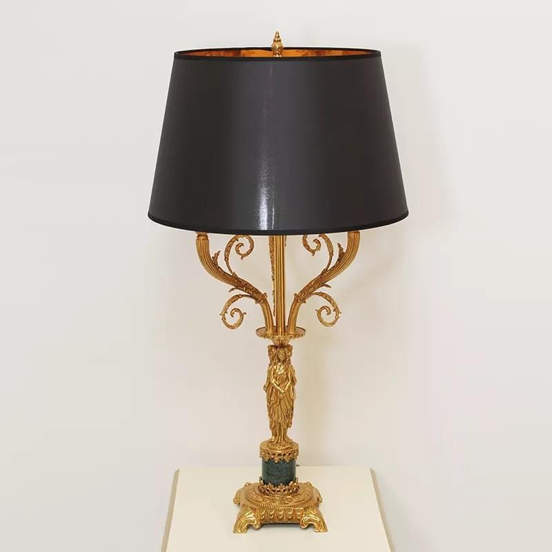 Vintage solid brass table lamp with black lampshade for classic interior décor Vintage solid brass table lamp with black lampshade for classic interior décor