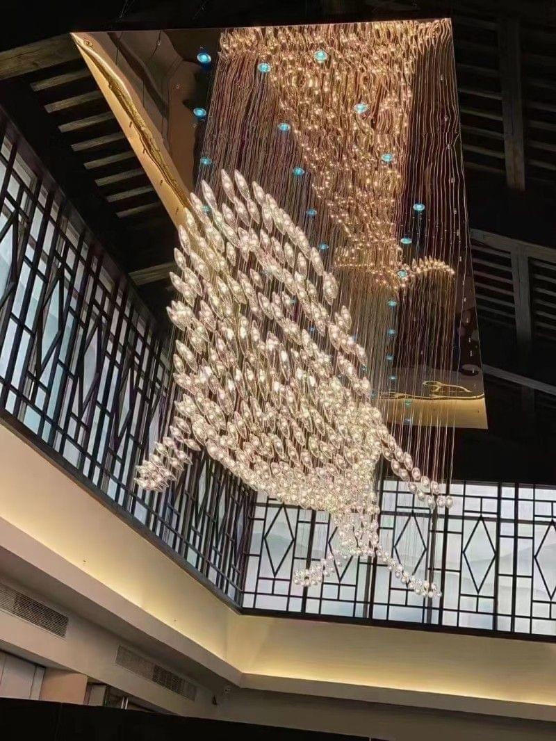 Large-scale suspended fish chandelier for high ceilings Large-scale suspended fish chandelier for high ceilings