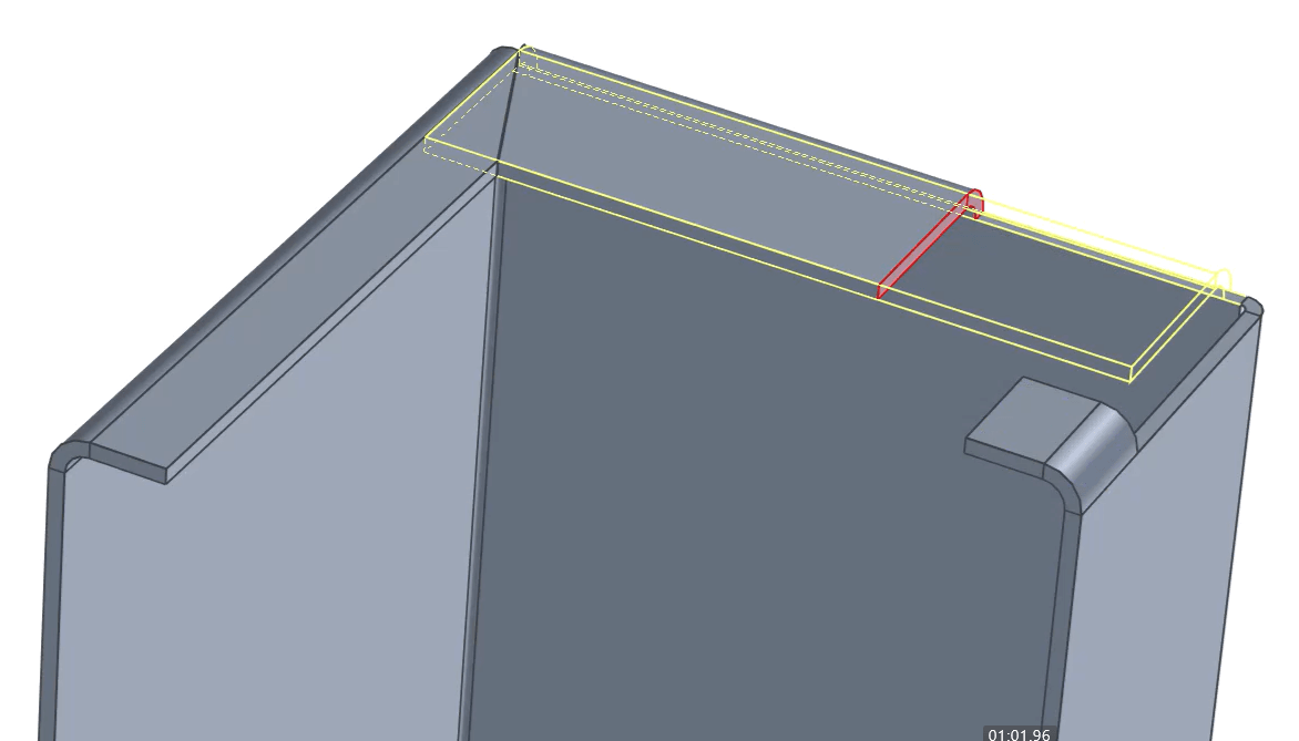 IronCAD 2026 鈑金角落封閉強化示意圖,支援不等邊補角,提升鈑金面轉折與展開精準度。 IronCAD 2026 鈑金角落封閉強化示意圖,支援不等邊補角,提升鈑金面轉折與展開精準度。