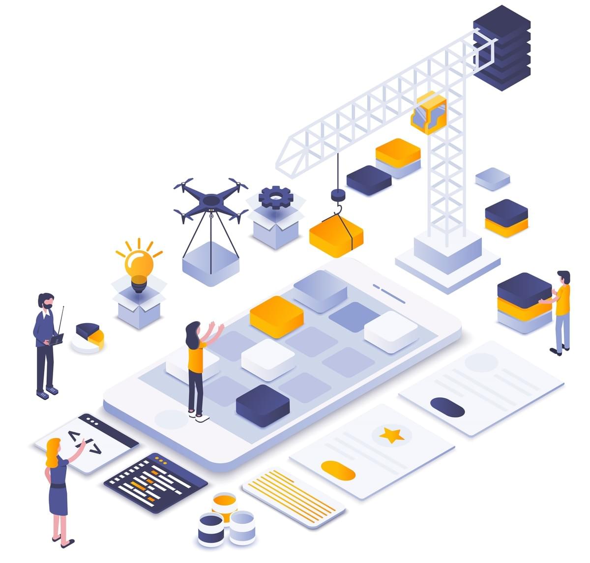 Illustration depicting collaborative innovation between corporations and startups. Illustration depicting collaborative innovation between corporations and startups.