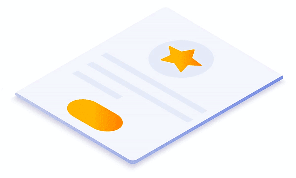 Illustration of a document with an orange star. Illustration of a document with an orange star.