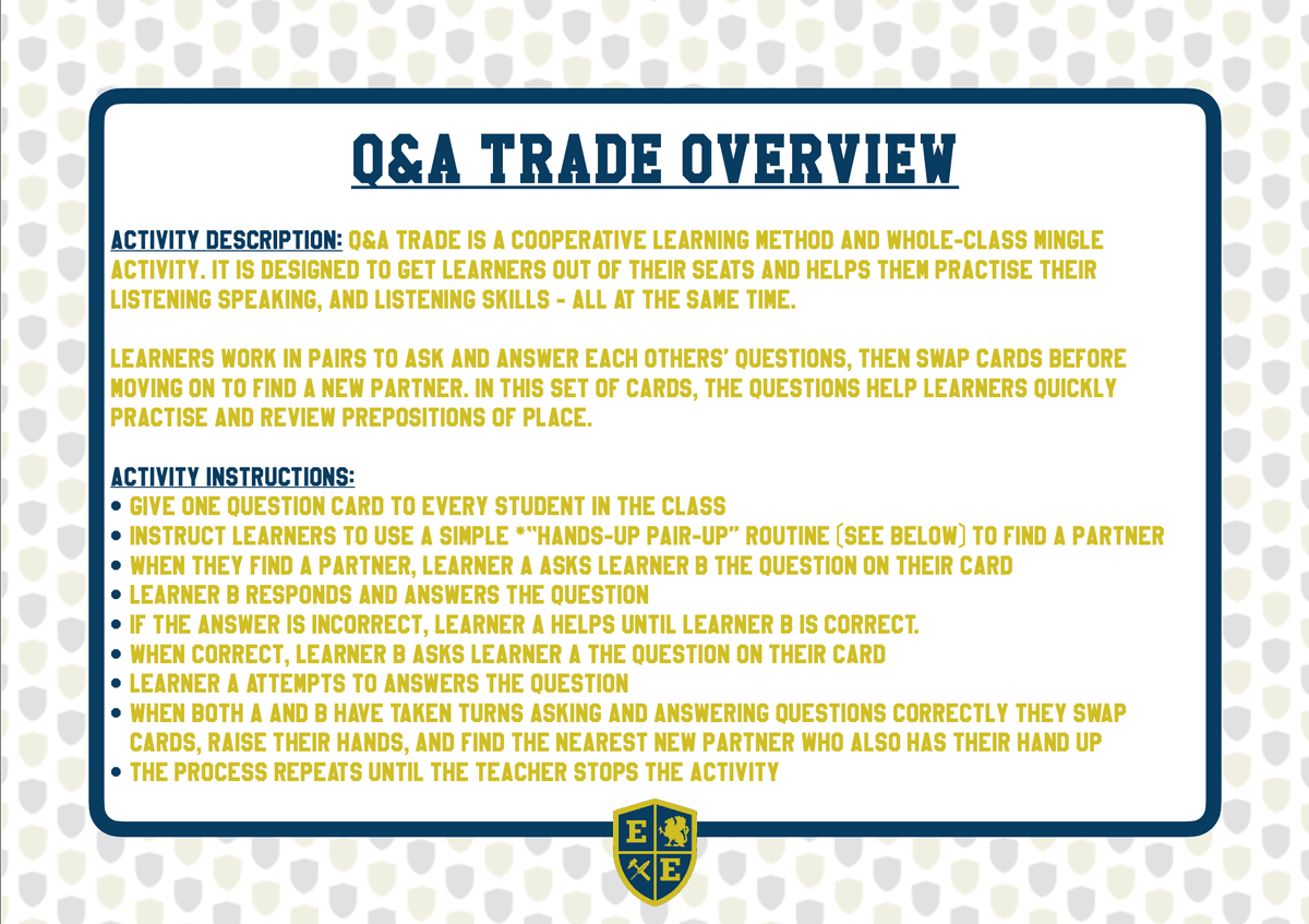 Easter Prepositions of Place - Q&A Trade Cards - Whole Class Mingle Activity