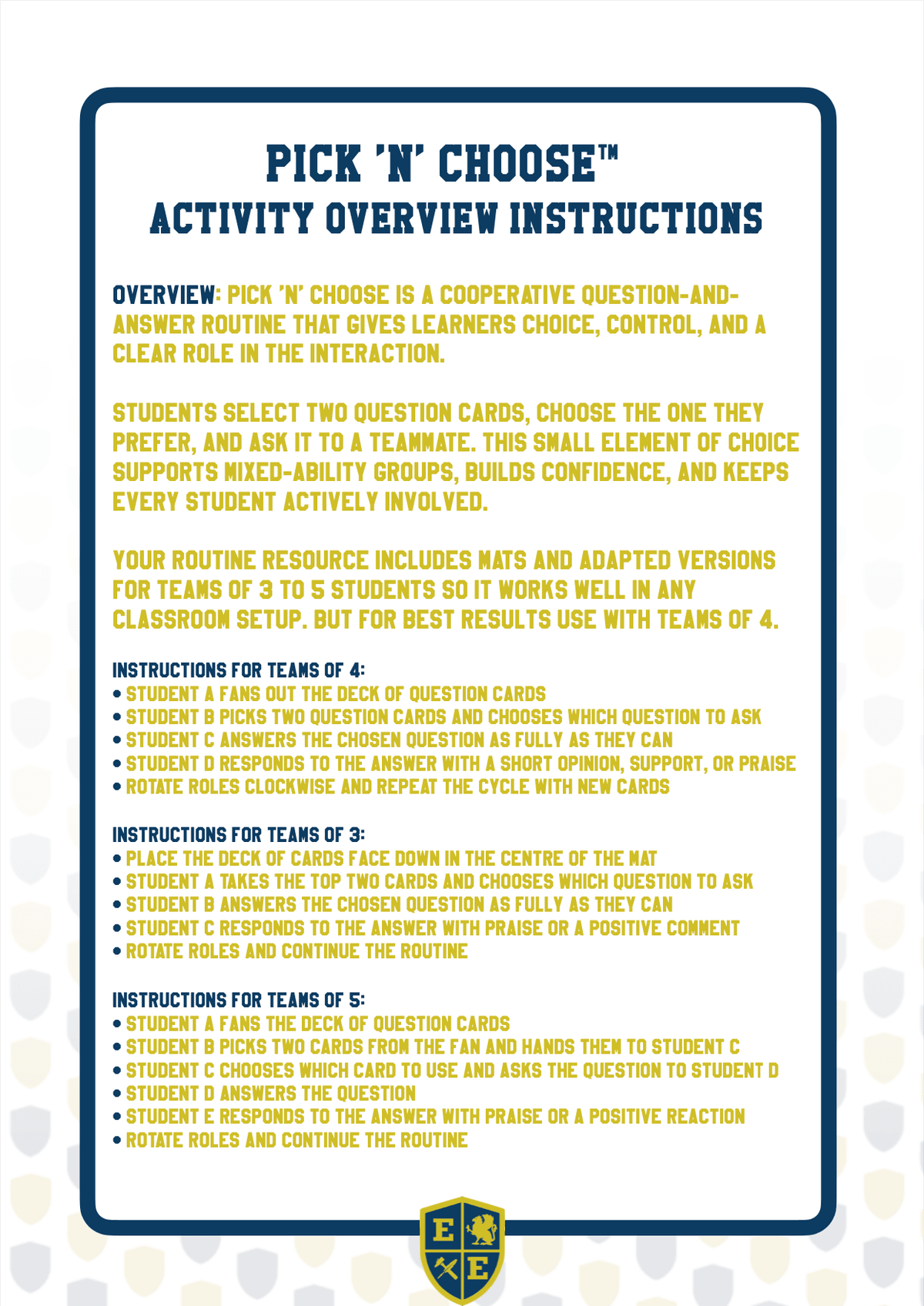 Predator and Prey Edition Pick & Choose Activity Mat