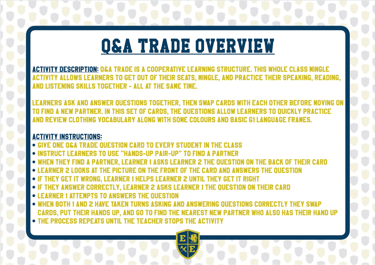 EFL ESL Clothes - Q&A Trade Mingle Activity Question Cards