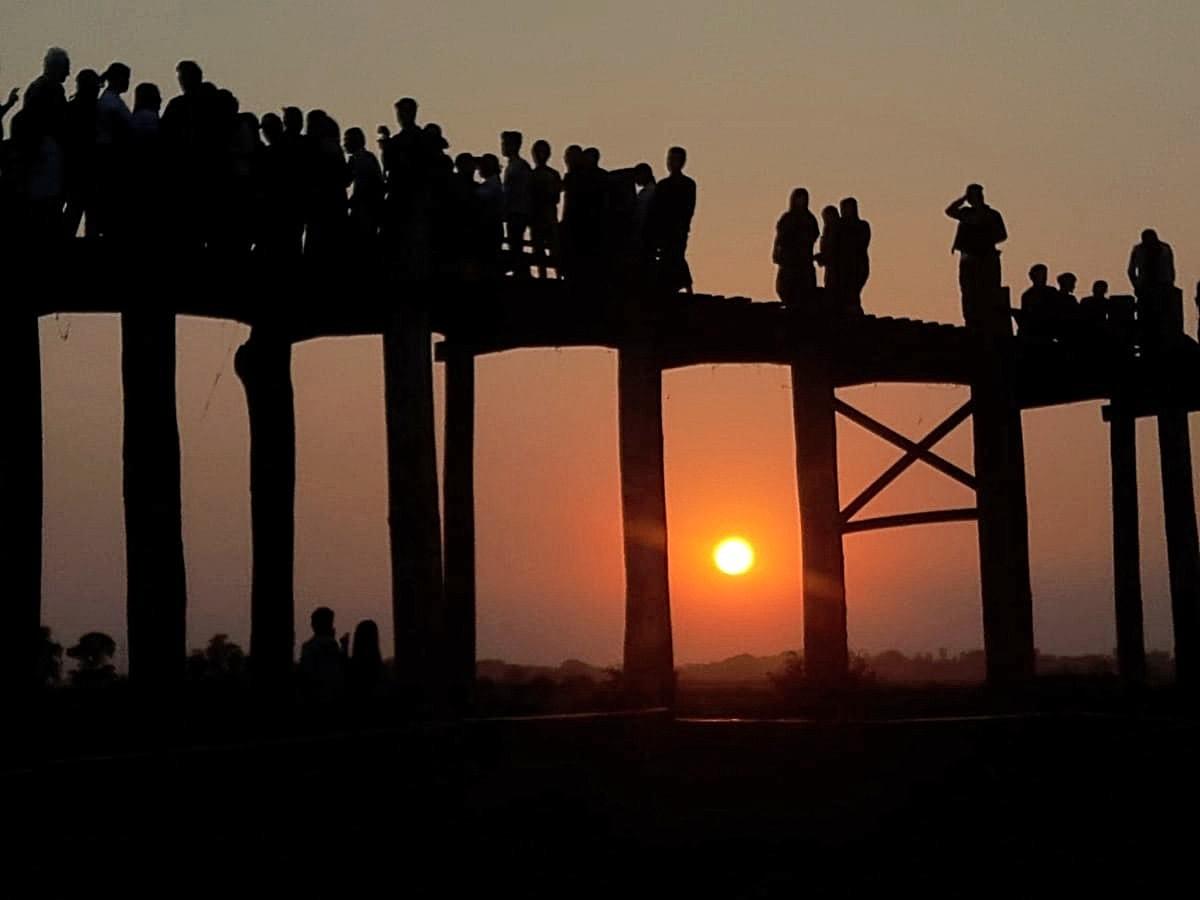 Sunset at U bein Bridge, Amarapura, Mandalay, Myanmar Sunset at U bein Bridge, Amarapura, Mandalay, Myanmar